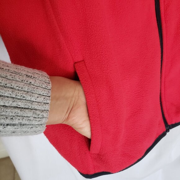 Woman Emily B Red with Navy Blue Full Zipper Turtle Neck with Pockets Size XL - Picture 9 of 14